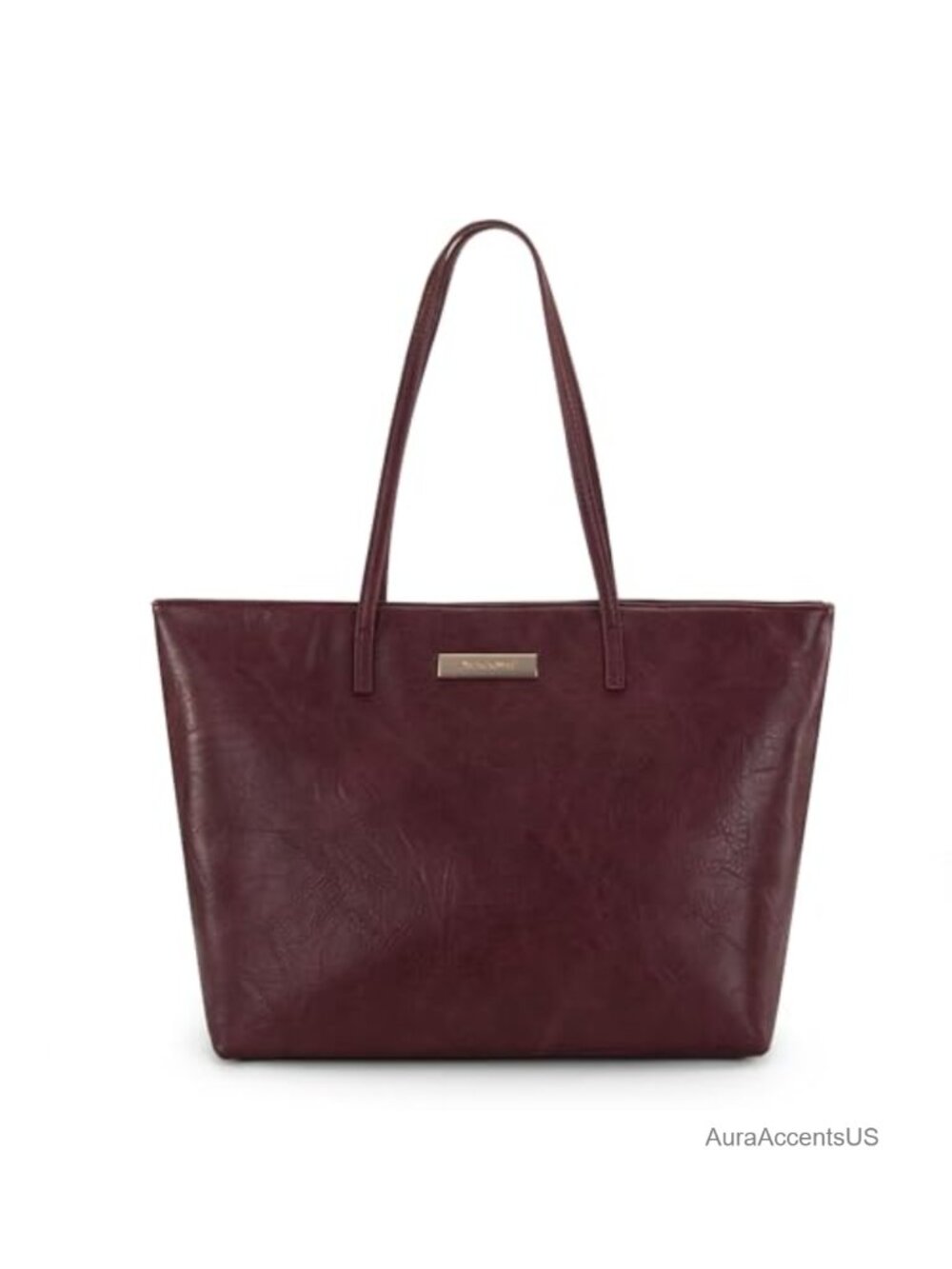Medium Faux Leather Tote Bag with Zipper Lightweight Everyday Shoulder Handbag